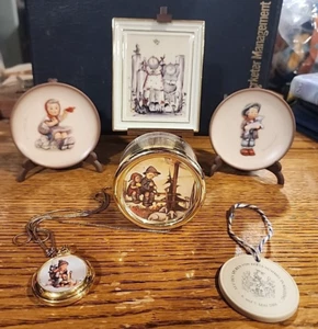 Lot of 6 Goebel Hummel Items - On Tiptoes, 2 Mini Plates, Disk, Watch, Music Box - Picture 1 of 13