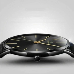 Trendy Men Ultra Thin Minimalist Watch Slim Leather Strap Stainless Steel Quartz - Picture 1 of 17