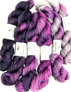 AMETHYST GRADIENT SET 177gr 680yd Unique Sheep KIRI sw Merino & SILK Fngrg YARN - Picture 1 of 19