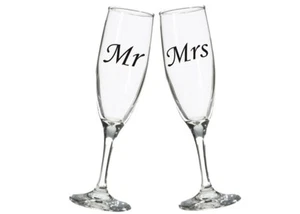Mr & Mrs Mr & Mr Mrs & Mrs Champagne Wine Glass Vinyl Decals Wedding - Picture 1 of 4