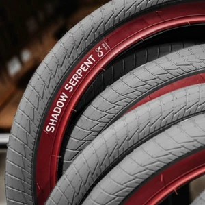 2 x SHADOW CONSPIRACY SERPENT BMX BICYCLE TIRES 20 x 2.3 GREY RED SIDEWALL NEW - Picture 1 of 6