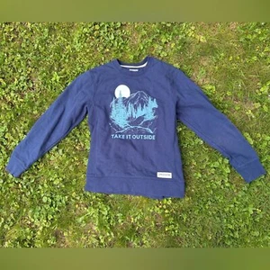 Life is Good Sweatshirt M Navy Blue “Take It Outside” Mountains Graphic Pullover - Picture 1 of 5