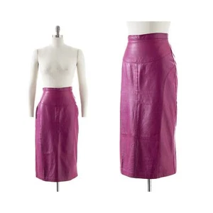 Vintage 1970s Pencil Skirt 70s Purple Leather Buttery Soft High Waist Wiggle - Picture 1 of 8