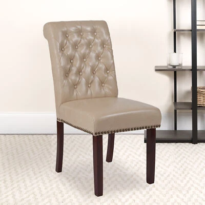 ZMR FURNITURE Set of 2 HERCULES Series Beige LeatherSoft Parsons Chair with Rolled Back, Ac...