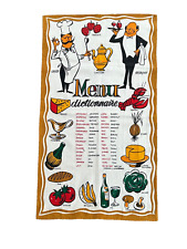 Vintage Mid Century Linen Tea Towel French Chef Garcon Menu Dictionnaire NWT!