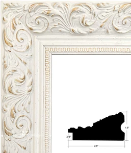 West Frames Bella Antique White French Ornate Embossed Wood Picture Frame 2.5" - Picture 1 of 8