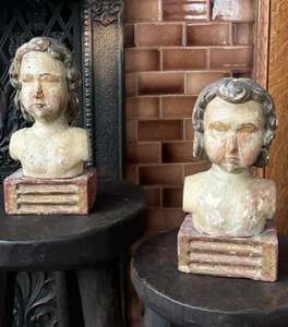 Antique 17th Century Spanish School Colonial Cage Doll Busts Polychrome Santos - Picture 1 of 7