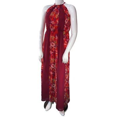 ModCloth Womens Size M Illuminated Elegance Maxi Dress Chiffon Red Floral - Image 1 of 4