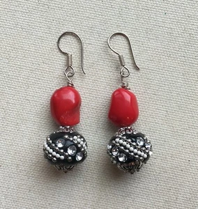 Steampunk Industrial Dangle Earrings Stone Bead Rhinestone Ornate Disco 2" - Picture 1 of 10