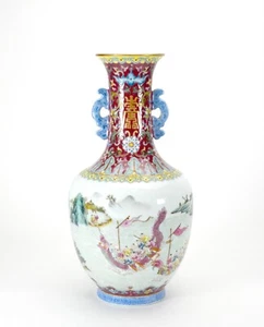 Superb Chinese Qing Qianlong MK Fencai Boys in Dragon Boat Porcelain Vase - Picture 1 of 19