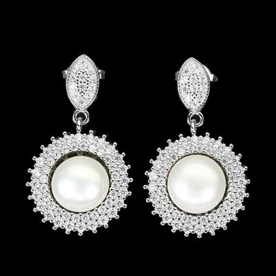 Orecchini rotondi in argento sterling 925 8 mm gioielli in perle rotonde - Immagine 1 di 4