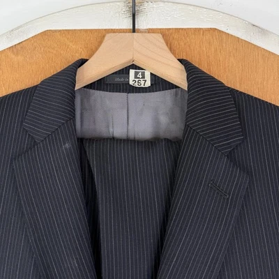 Calvin Klein Suit Mens 42L Black Pinstripe 2 Button 100% Wool Pants 35x33 Flat - Image 1 of 4