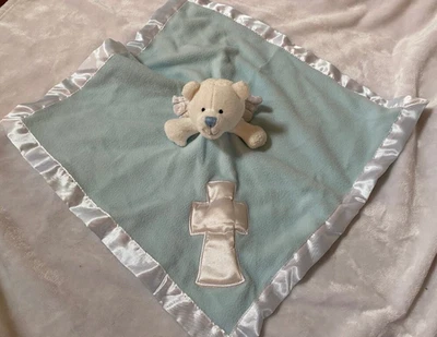 Manta de seguridad Baby Boom azul polar blanco ángel oso cruz Lovey Blankie 18" Foto 1 de 2