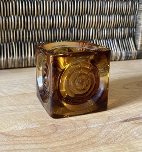 1978 Vtg MCM Viking Glass 7320 Bullseye Candle Holder Amber Orange 2.5” - Picture 1 of 6