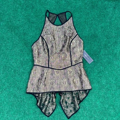 NWT BCBG "Larke" Black and GOld Metallic Lace Tank Sz 4 - Image 1 of 4