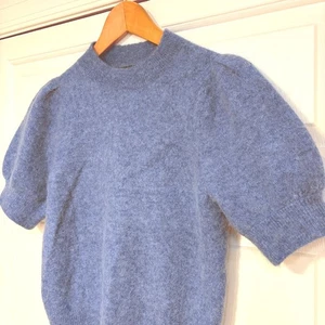 Suéter Tejido Banana Republic S Mezcla Lana Alpaca Azul Cuello Simulado Manga Abullonada Top - Imagen 1 de 8