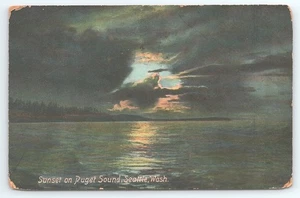 Postcard Sunset on Puget Sound Seattle Washington posted 1909 - Picture 1 of 2