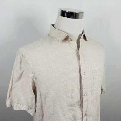Tasso Elba Medium 100% Linen Lounge Shirt Short Sleeve Oatmeal Beige Casual - Image 1 of 4