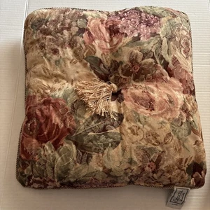 Vintage Croscill Cotswold Kissen quadratisch Quasten rosa grün creme Blumen RN 21857 - Bild 1 von 5