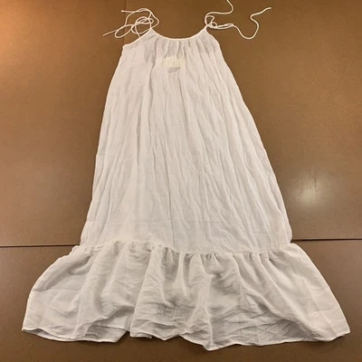 H&M Womens X-Small White Ruffle Hem Tie Shoulder Strap Beachwear Maxi Dress NWT - Image 1 of 4