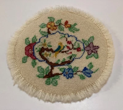 Кукольный домик миниатюрный ремесленник сделал вышивка круглый ковер 5 дюймов диаметр - Изображение 1 из 2