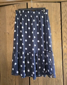 LC Lauren Conrad Navy White Polka-Dot Pull-on Knee-length Skirt Women's M NWT - Picture 1 of 13