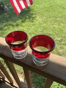 2 Pc Vintage hand blown Ruby/clear glass candle holders Christmas Decor Tealight - Picture 1 of 8