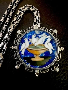 L&D Antik Sterling Silber Pietro Dura Taube Saatperlen Anhänger und Kette - Bild 1 von 12