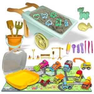 37PCs Magic Sand Mould Tools Set Wheelbarrow Construction Vehicle Truck Play Mat - Picture 1 of 8