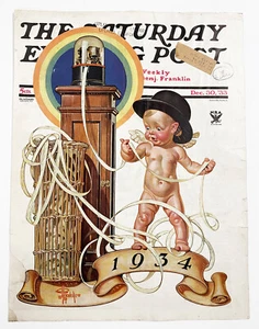 Original J C Leyendecker 1933 Saturday Evening Post Cover New Year's Baby! - Picture 1 of 2