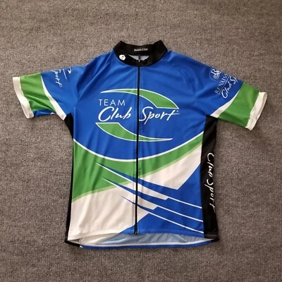Sugoi Cycling Jersey Adult XL Blue Green White Black Full Zip Shr Slv Club Sport - Image 1 of 4