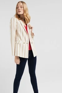 Springfield Blazer Da Donna Ecru Taglia M In Lino A Righe Con Collo A Rever - Imagen 1 de 13