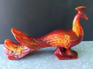 Maurice of California Pottery Large 18" Peacock Figurine Flame Yellow Red Orange - Picture 1 of 12