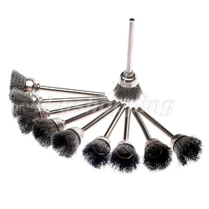 10Pcs 15mm Steel Wire Cup Brush 3mm Mandrel For Polishing Grinder Rotary Tool - Picture 1 of 6