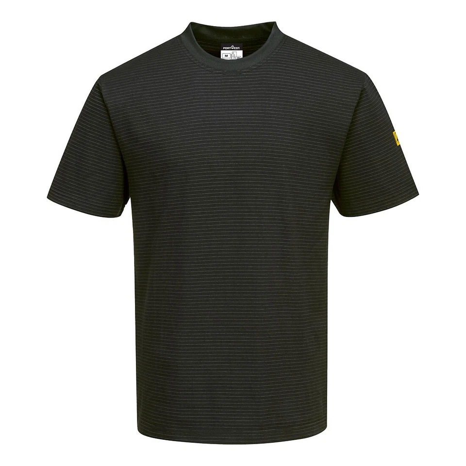 Portwest AS20 - Anti-Static ESD T-Shirt S/S BLACK SIZES XS-3X - Image 1 of 1