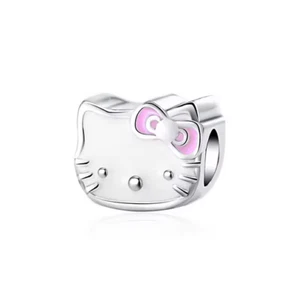 Hello Kitty Tiny Silver Bead Pink Bow New - Picture 1 of 1