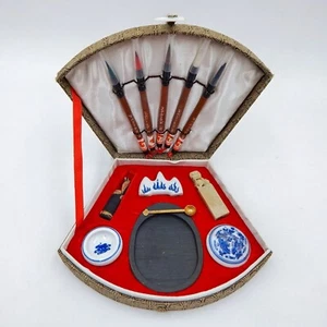 Asiatisch Japanisch Sumi E Kalligraphie Set Box Zeichnung Pinsel Tintenstein Stein Siegel - Bild 1 von 14
