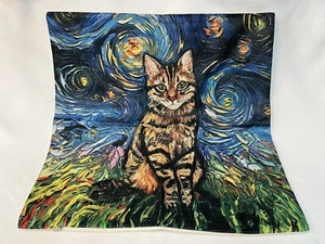 Van Gogh CAT Starry Night Landscape Oil Paint Throw Pillow Cover Home Decor 18” - Picture 1 of 4