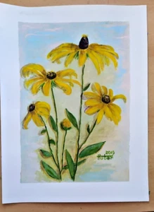ORIGINAL Acryl Bild Gemälde GelbeBlumen Abstrakt Malerei Kunst Modern HANDGEMALT - Bild 1 von 3