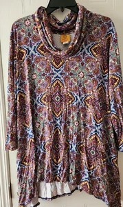 Womens pullover turtleneck top Ruby Rd plus size 2X floral multicolor hi-lo A451 - Picture 1 of 6
