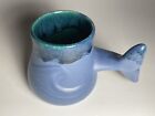 DOUG WYLIE Whale Tail COFFEE MUG Art Pottery Ceramic Blue Green Drip Glaze EUC