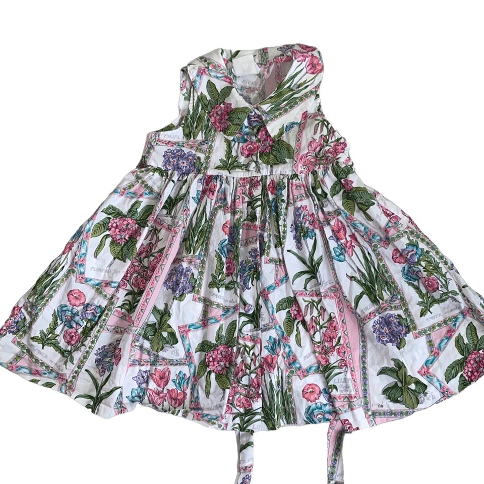 Kellys Kids EUC Retro Flounce Collared Sleeveless Cotton Sundress Floral Garden - Image 1 of 4