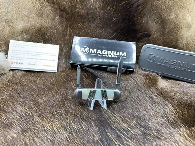 Cuchillo de caballero Boker Magnum con fregona y asas de abulón como nuevo en lata Foto 1 de 4