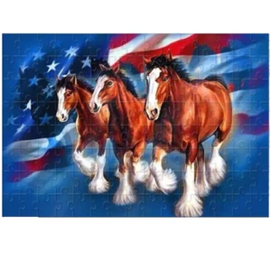 Clydesdale Horses Flag 120 Piece Custom Handmade Jigsaw Puzzle - Picture 1 of 7