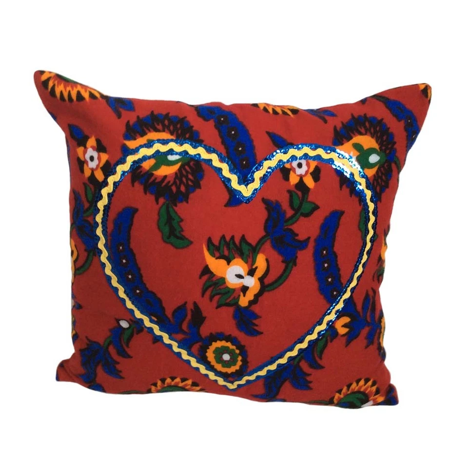 Love/Heart & Blue Sequins Red Floral Flannel 17x17" Pillow Case / Cushion Cover - Image 1 of 4