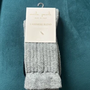 Mila Paoli Cashmere Wool Blend Women's Socks Ruffle Top Meta Gray And Black New - Picture 1 of 3