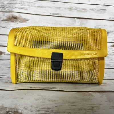 Vtg Cosmepak Makeup Bag Clutch Purse 70s 80s Cosmetic Travel Yellow Mesh Prop - Image 1 of 4