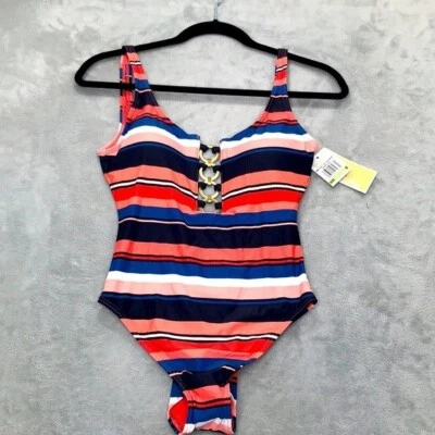 Traje de baño Michael Michael Kors a rayas anillo tórico de una pieza talla 8 nuevo Foto 1 de 4