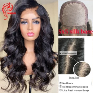 Loose Wave Fake Scalp Top 5.5x4.5 pu Silk Base Human Hair Wigs Remy Brazilian - Picture 1 of 10