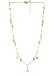 EXQUISITE 18kt Gold Plated Bezel Cut Petite CZ Crystals Chain 16" Drape Necklace - Picture 1 of 1